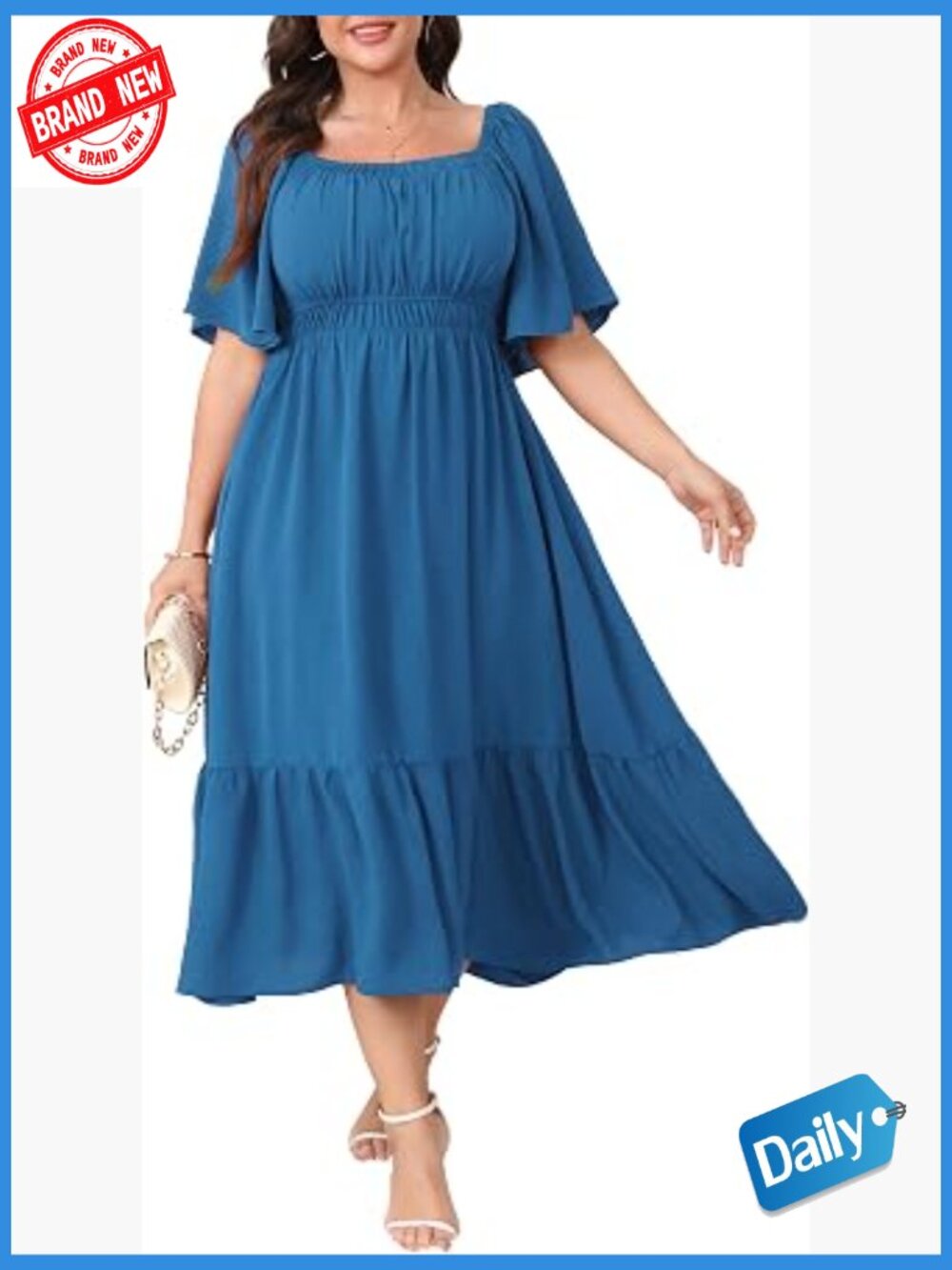 Plus Size Smocked Maxi Dress Square Neck Flowy Summer Wedding Guest